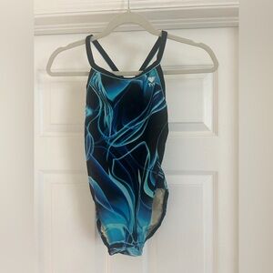 TYR Blue Marble-Print Girls' One-Piece Swimsuit
